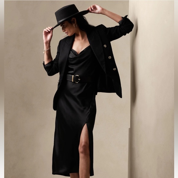 NWT BANANA REPUBLIC FACTORY BLACK FRONT SLIT DRESS - Picture 4 of 6